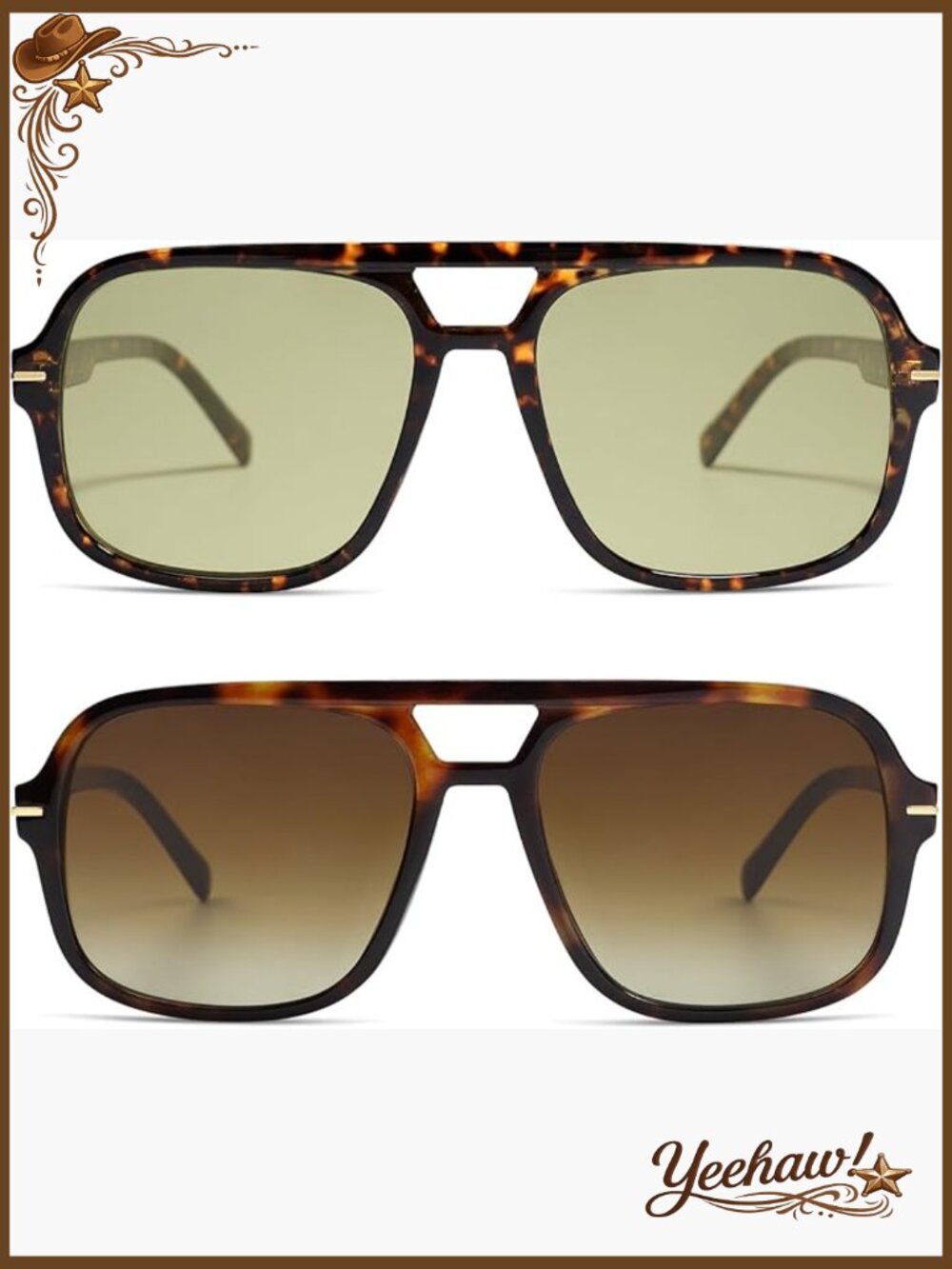 Retro Square Aviator Sunglasses Oversized UV Protection Lightweight